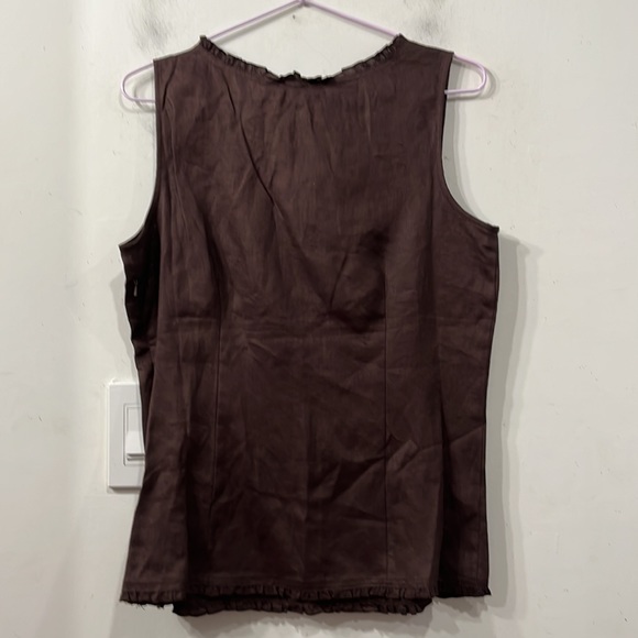Alice Blue Linen Chocolate Brown SleevelessTop Side Zipper Embroidered Beads S - Picture 7 of 8